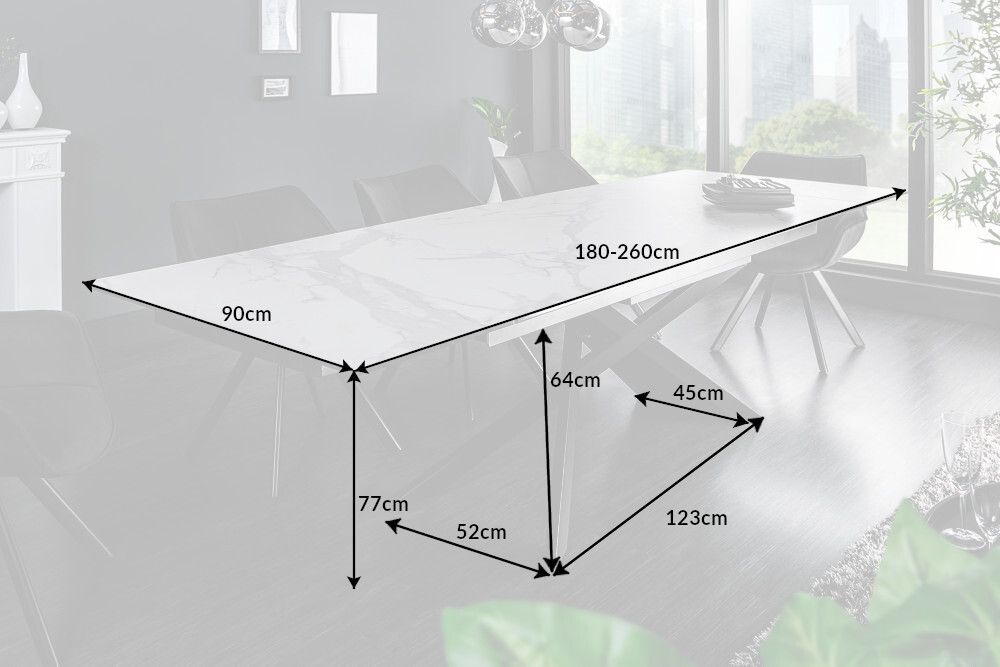 Ausziehbarer Esstisch EUPHORIA 180-220-260cm Marmor weiß Keramik made in Italy