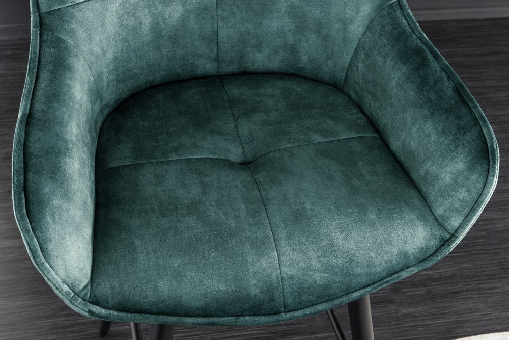 Design Barhocker EUPHORIA petrol Samt schwarze Metallbeine Barstuhl mit Lehne
