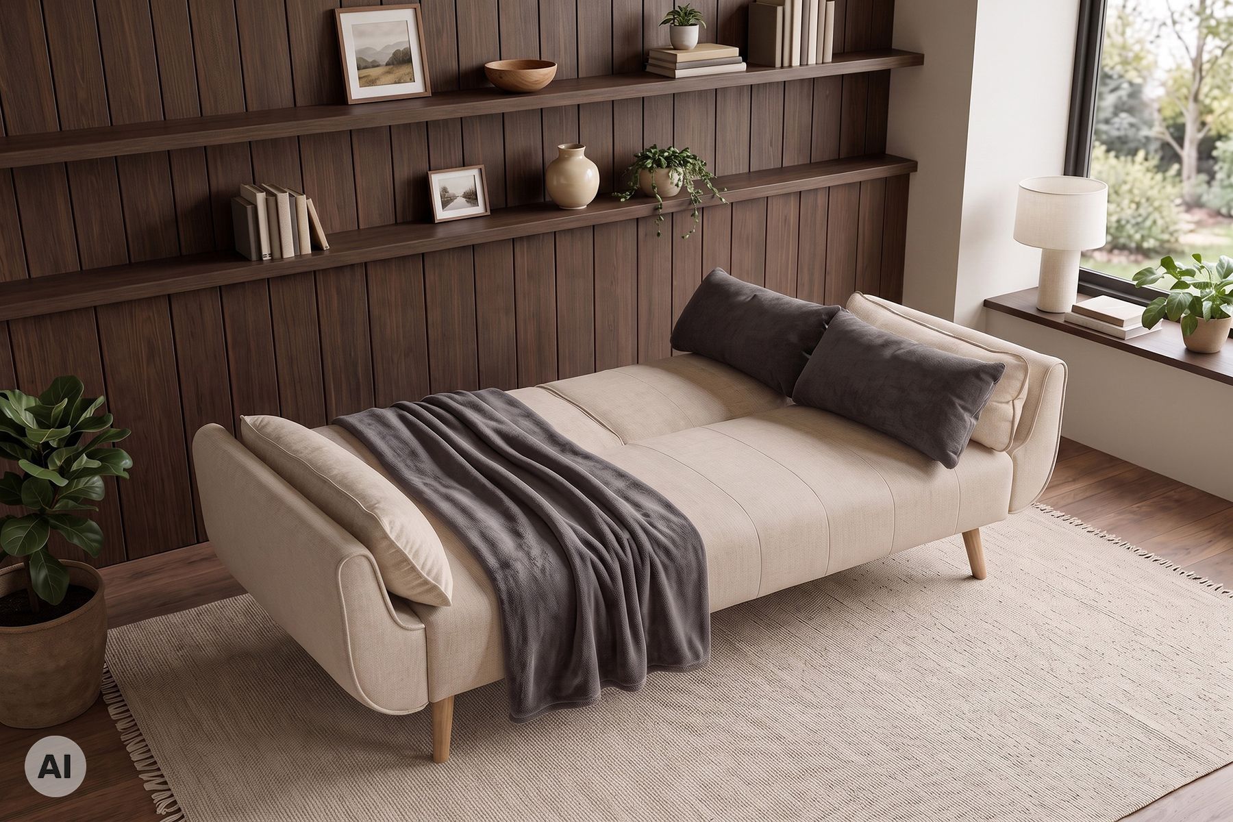 Schlafsofa DIVANI 220cm greige Strukturstoff 3-Sitzer mit Bettfunktion inkl. Kissen