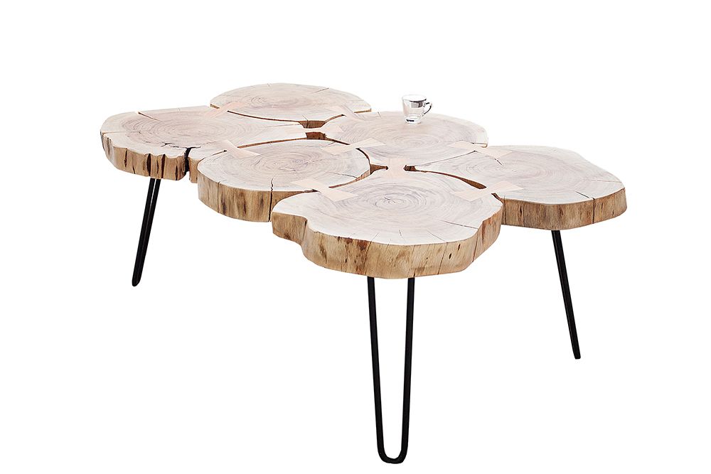 Design Couchtisch GOA 110cm Akazie Baumstamm Scheiben 4cm Tischplatte Massivholz