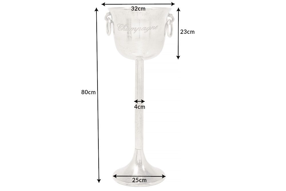 Dekorativer Sektkühler CHAMPAGNE 80cm antik silber handmade Metall Flaschenkühler