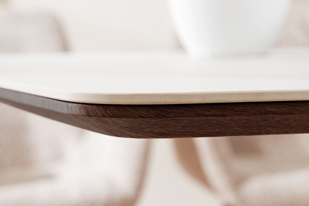 Design Esstisch UNIQUE 200cm weiß Walnuss Keramik Marmor Säulenfuß