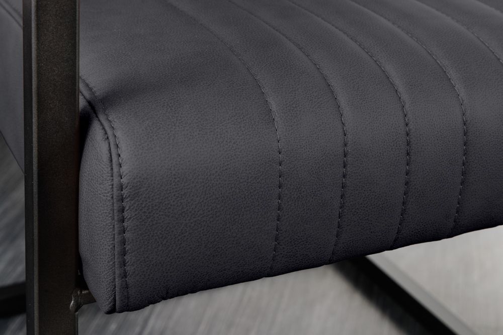 Moderner Freischwinger Stuhl BIG ASTON Echtleder schwarz Taschenfederkern Metall