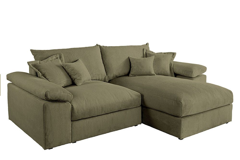 Design Ecksofa ATMOSPHERE XL 245cm grün Cord Federkern inkl. Kissen