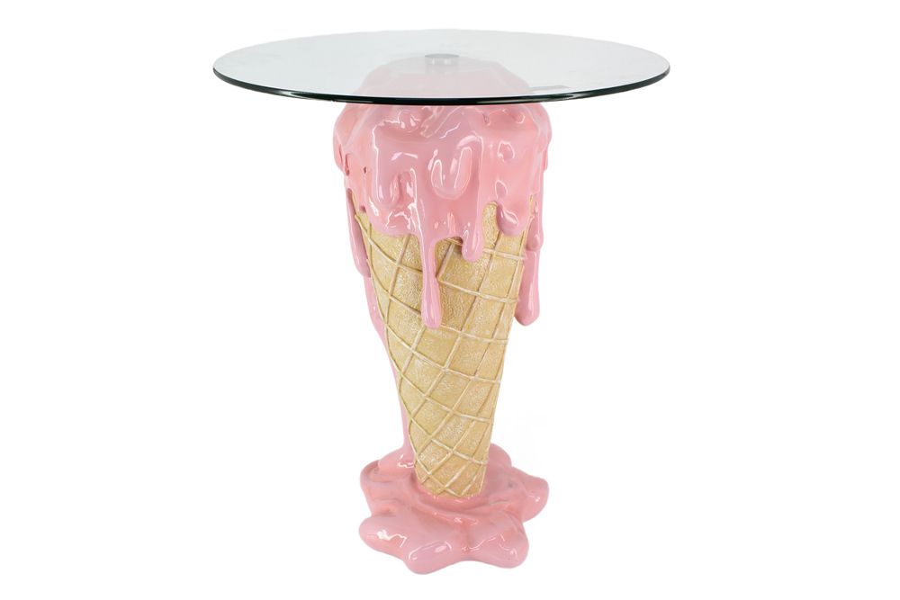 Einzigartiger Bistrotisch ICE CREAM 75cm beige rosa runde Tischplatte Glas handmade