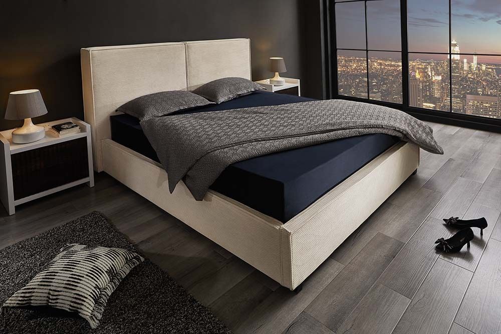 Modernes Boxbett ROCCO 160x200cm beige Cord mit Stauraum und Lattenrost