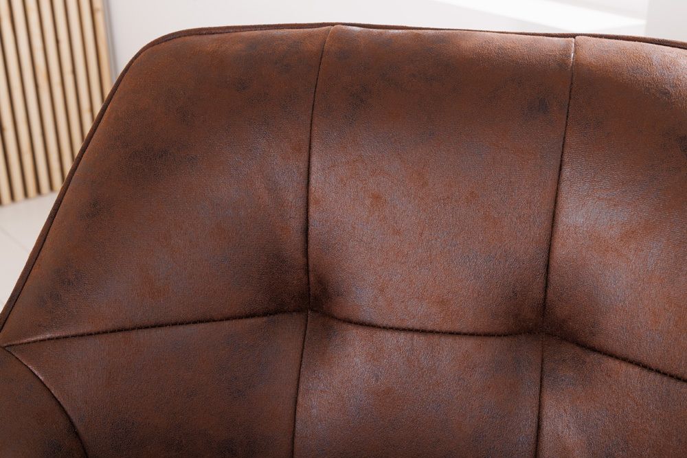 Design Stuhl LOFT antik braun Microfaser drehbar massiv Buchenholz mit Armlehne