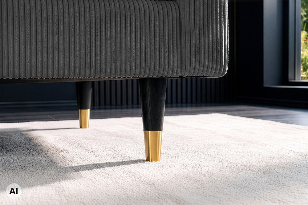 3er Sofa COZY VELVET 220cm grau Cord mit goldener Kappe