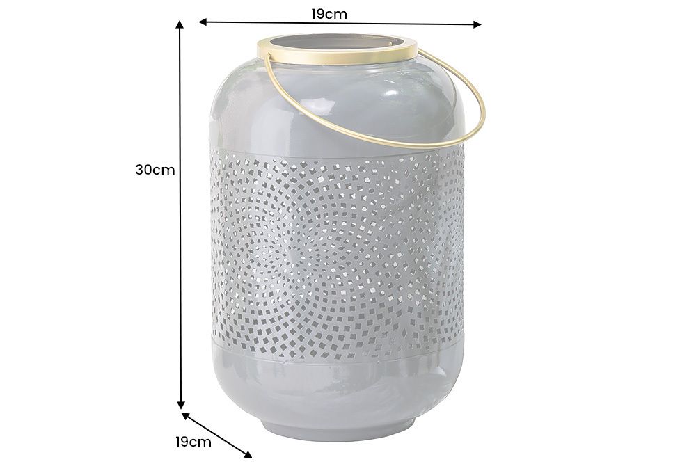 Deko Windlicht CANDLELIGHT 30cm grau Metall handmade Laterne