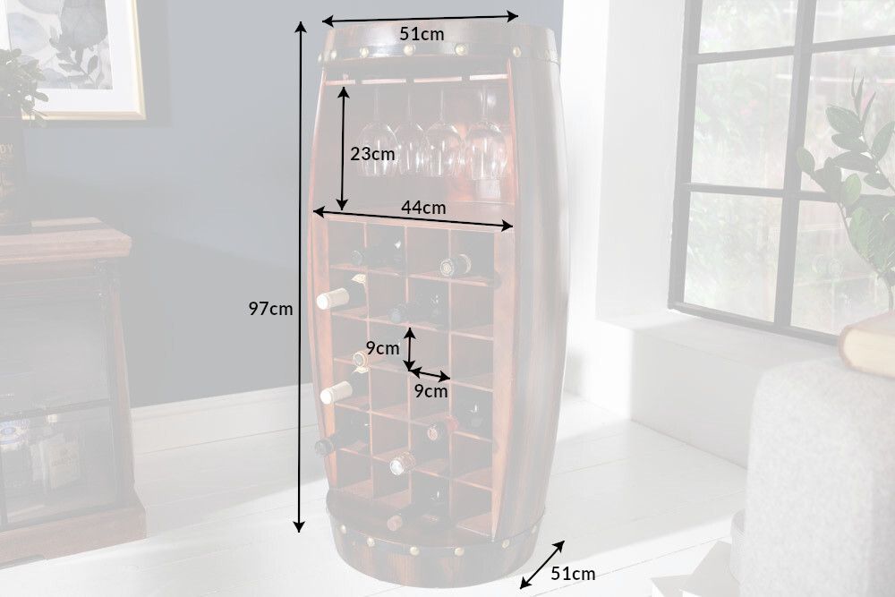 Massives Weinregal BODEGA 97cm coffee braun Pinie Fass-Bartisch für 24 Flaschen