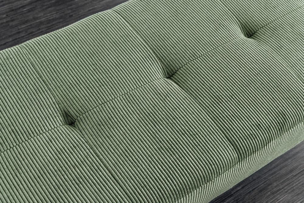 Design Sitzbank BOUTIQUE 100cm grün Cord schwarze Metallbeine
