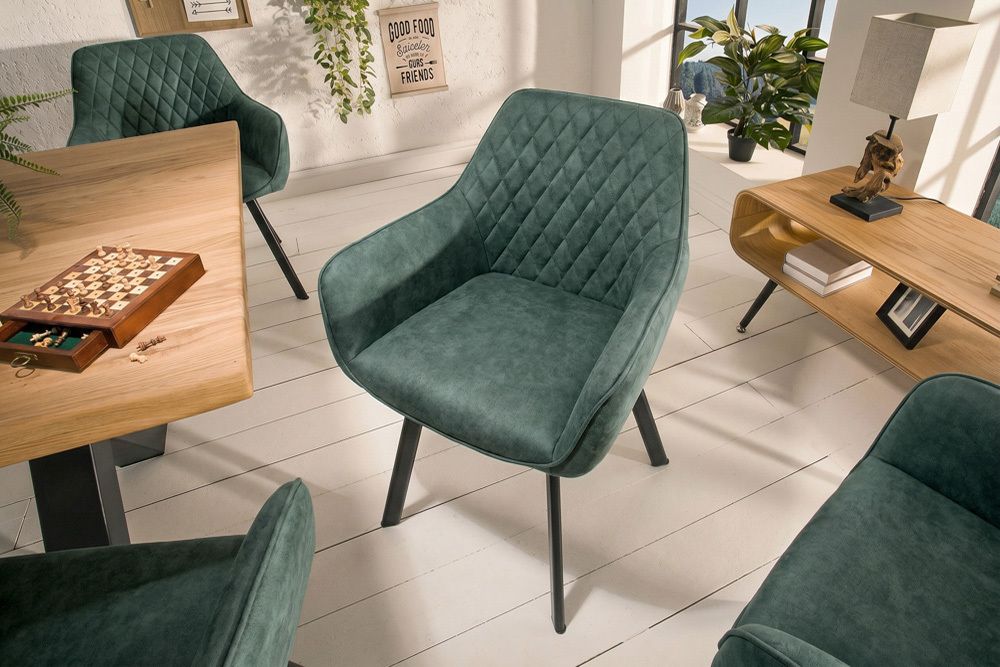 Design Stuhl PALERMO petrol Microfaser mit Armlehne und Ziersteppung