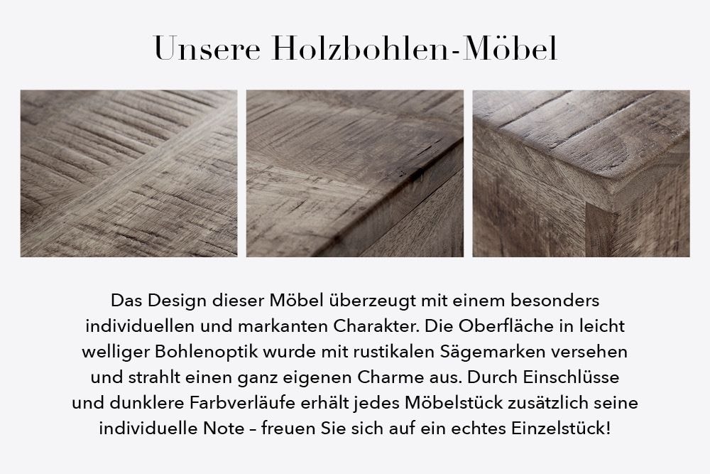 Industrial 2er Set Beistelltische ELEMENTS 60cm grau Mangoholz massiv rund schwarz Metall
