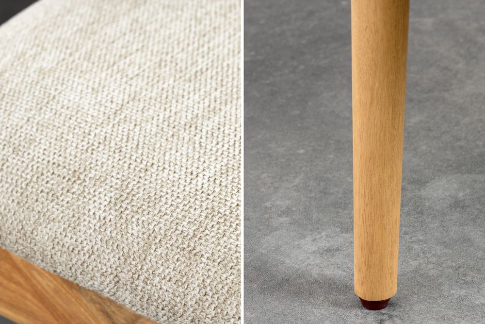 Design Stuhl KENNEDY creme beige massives Mangoholz mit Polstersitz Strukturstoff