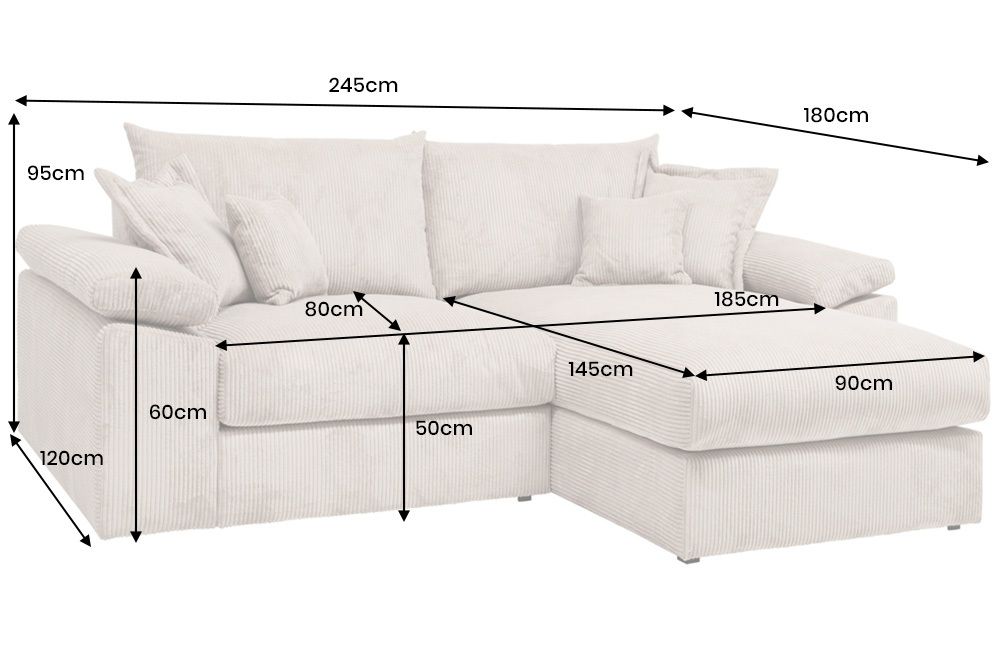 Design Ecksofa ATMOSPHERE XL 245cm champagner beige Cord Federkern inkl. Kissen