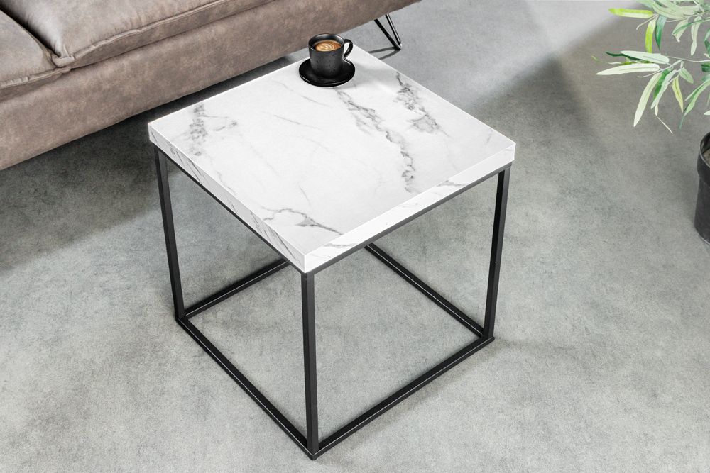 Moderner Beistelltisch ARCHITECTURE 45cm weiß Marmor-Design Metallgestell