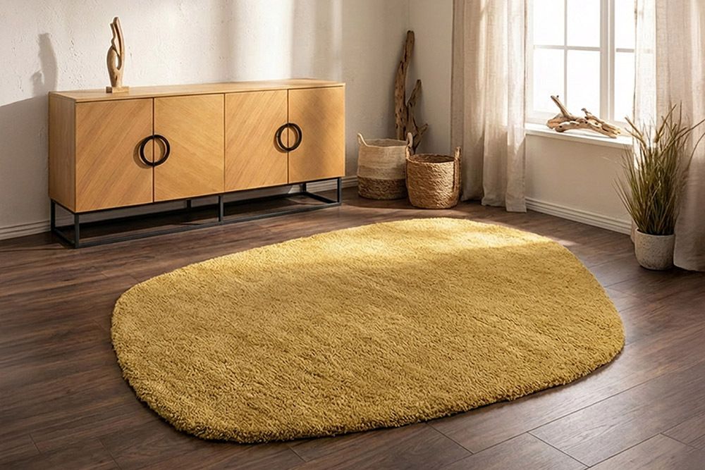 Design Teppich ORGANIC 180x120cm senfgelb Hochflor Indoor-Teppich organische Form
