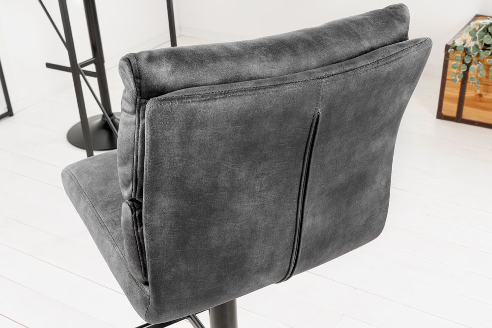 Höhenverstellbarer Barhocker COMFORT dunkelgrau Samt drehbar mit Lehne Metall schwarz
