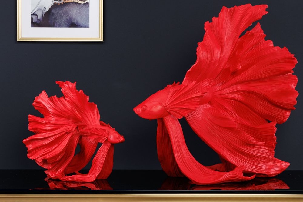 Design Deko Figur Kampffisch CROWNTAIL 35cm rot Betta Fisch Skulptur