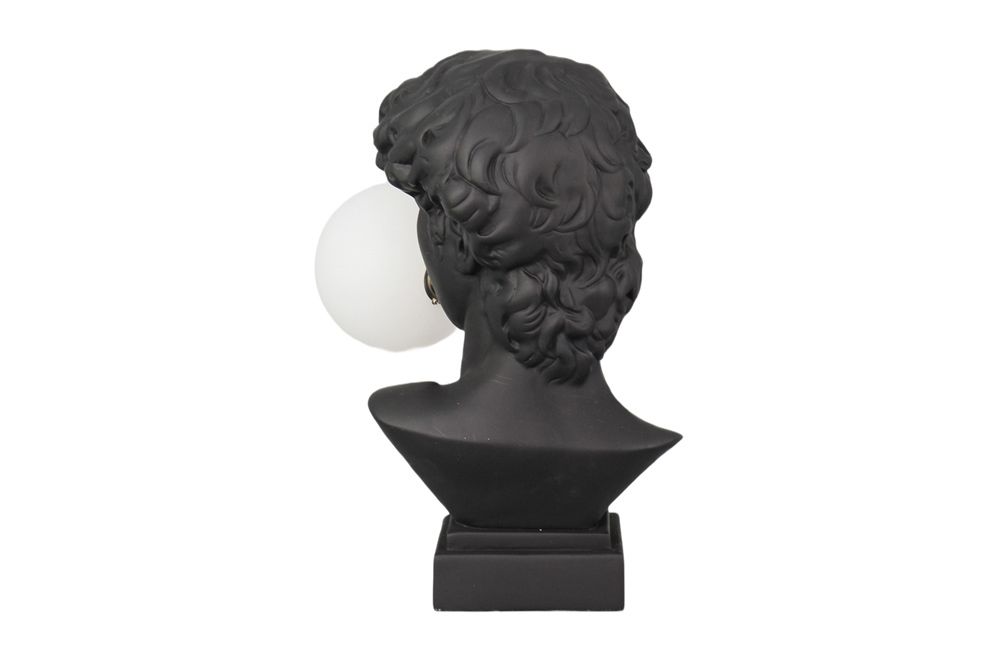 Handgefertigte Tischlampe DAVID 30cm schwarz Büste mit weißer Lampenkugel