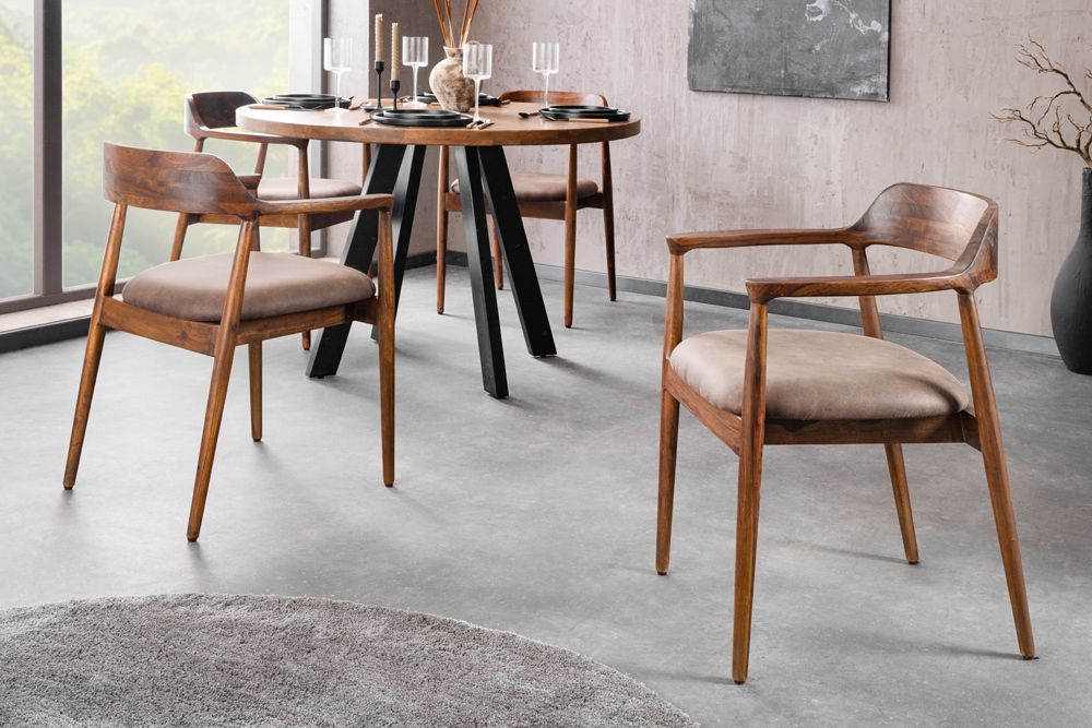 Design Stuhl KENNEDY braun massives Sheeshamholz mit Polstersitz Microfaser