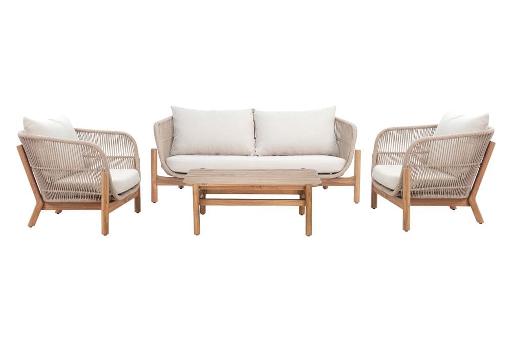 Wetterfestes Gartenlounge Set ROPE natur beige Akazienholz Aluminium inkl. Tisch Sitzpolster