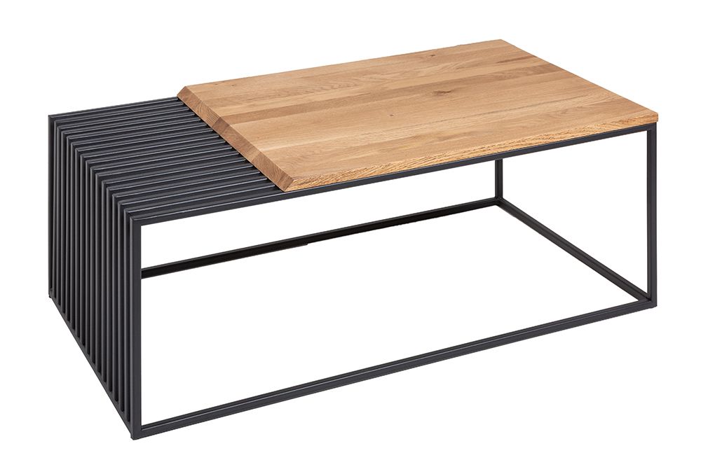Massivholz Couchtisch ARCHITECTURE 100cm Eiche geölt schwarzes Metallgestell