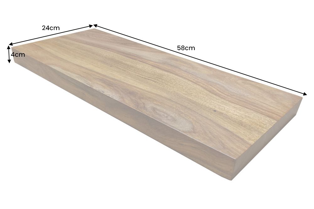 Massives Wandregal PURE 60cm braun stone finish Sheeshamholz Steckregal