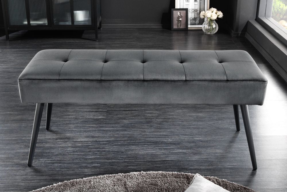 Design Sitzbank BOUTIQUE 100cm dunkelgrau Samt schwarze Metallbeine