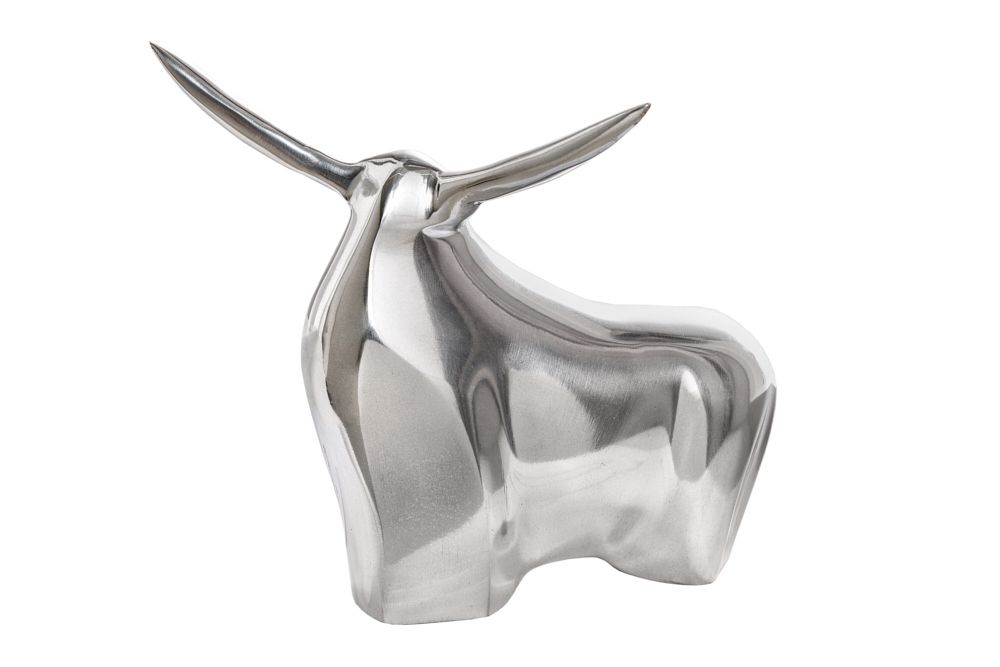 Moderne Skulptur BIG BULL silber Aluminium Dekoration Stierfigur Briefbeschwerer
