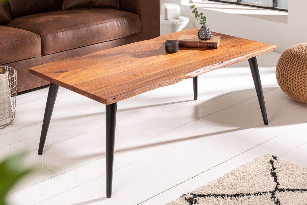 Massiver Couchtisch ORGANIC LIVING 110cm natur Akazienholz mit Baumkante