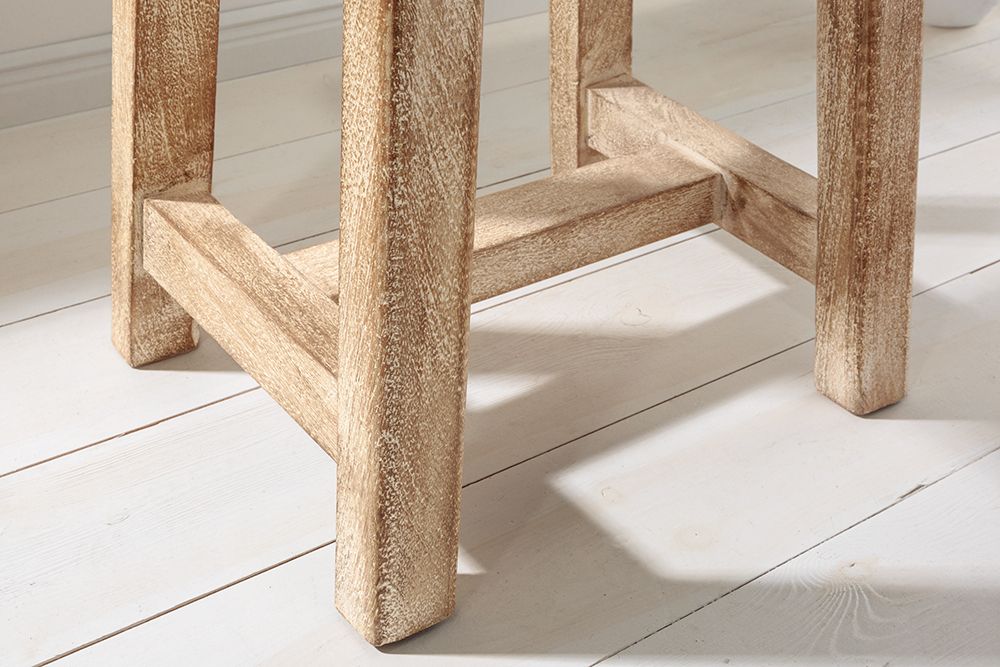 Massiver Hocker FINCA 45cm beige Mangoholz Handarbeit Boho Shabby Chic