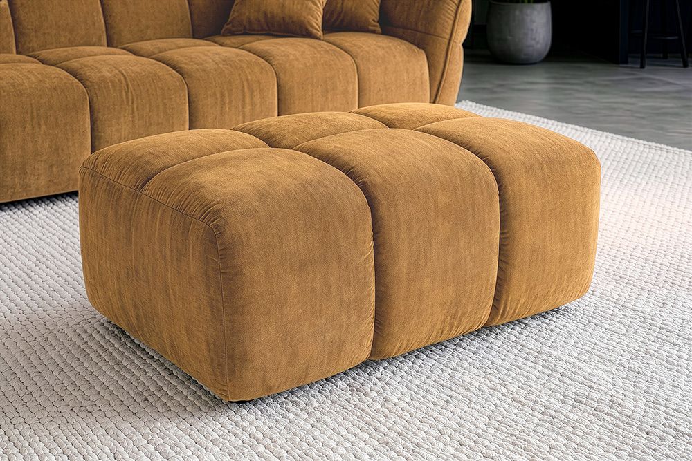 Moderner Hocker CLOUD 100cm senfgelb Vogue Samtstoff Federkern Fußhocker Sitzhocker