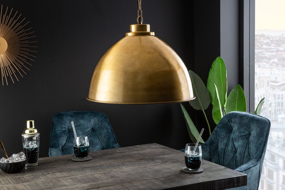 Design Hängelampe INDUSTRIAL 45cm gold Metall rund Pendelleuchte höhenverstellbar