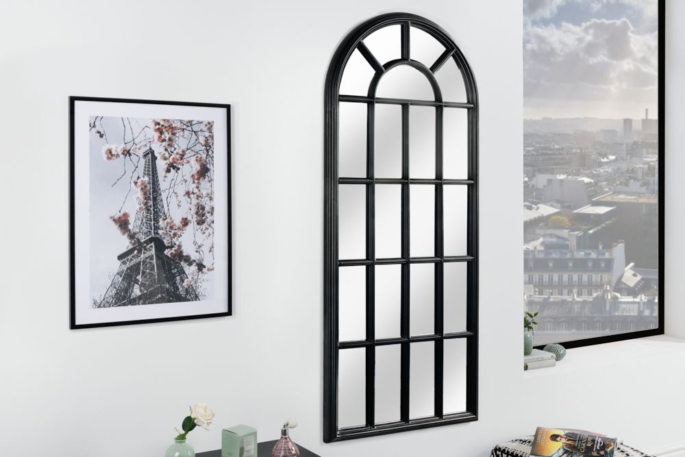 Design Wandspiegel CASTILLO 140cm schwarz Landhausstil Fenster