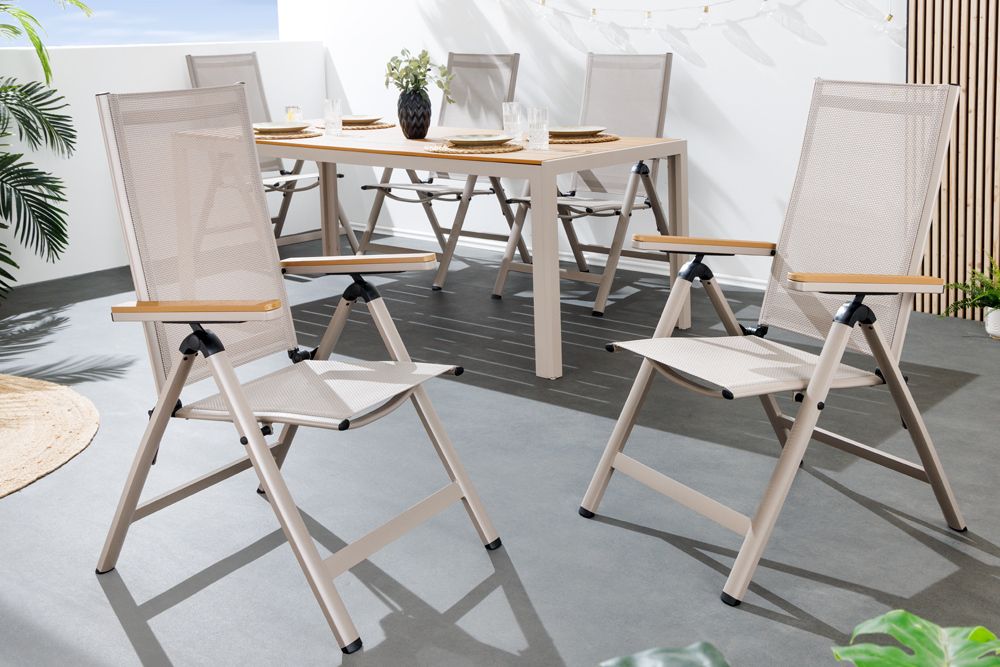 Outdoor Gartenstuhl DESIGNO taupe Aluminium klappbar wetterfest Hochlehner