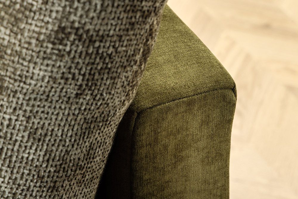 Ecksofa KENT 220cm grün Bicolor Chenille Federkern inkl. Hocker und Kissen