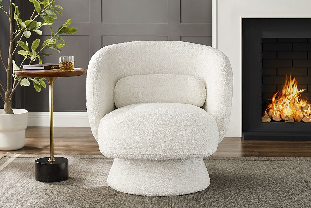 Drehbarer Design Sessel BOSSA NOVA beige Bouclé