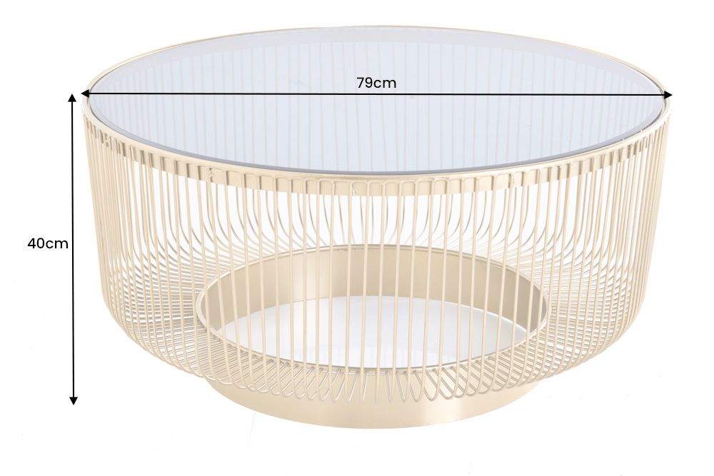 Runder Couchtisch VARIATION 80cm gold Metallgestell Schwarzglas Handarbeit