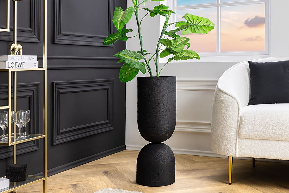 Moderne Vase SANDGLASS L 55cm schwarz Eisen handmade beidseitig nutzbar