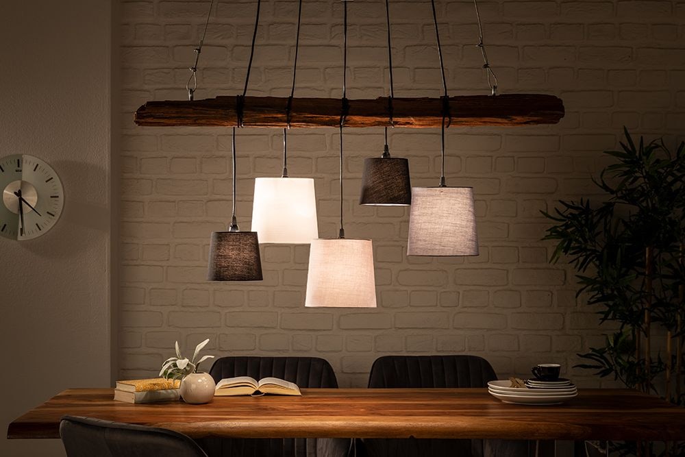 Design Hängelampe LEVELS 115cm Treibholz schwarz grau mit 5 Leuchten