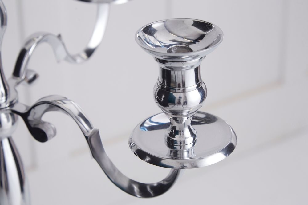 Kerzenständer MODERN BAROCK 120cm silber 5-armig Lüster Aluminium poliert Kerzenhalter