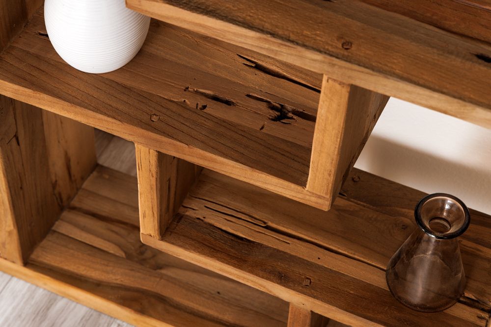 Massivholz Bücherregal JAVA 200cm natur Teakholz Standregal Raumtrenner recycelt