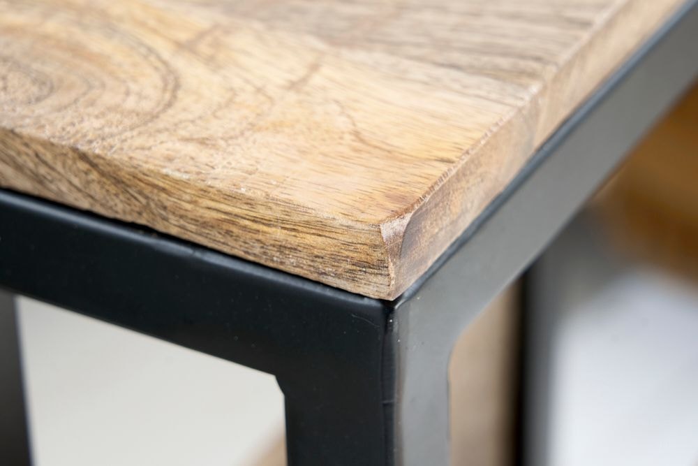 Moderner Laptoptisch CONCIERGE 60cm natur Mangoholz Beistelltisch mit Stauraum Metallgestell