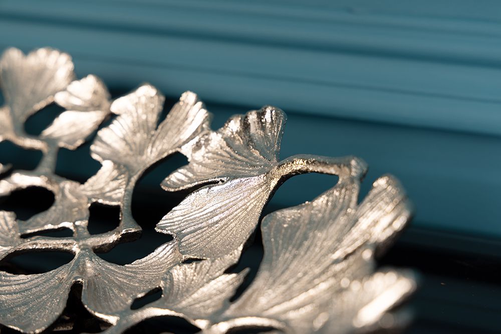 Dekorative Schale GINKGO LEAFS 50cm silber handmade Metall