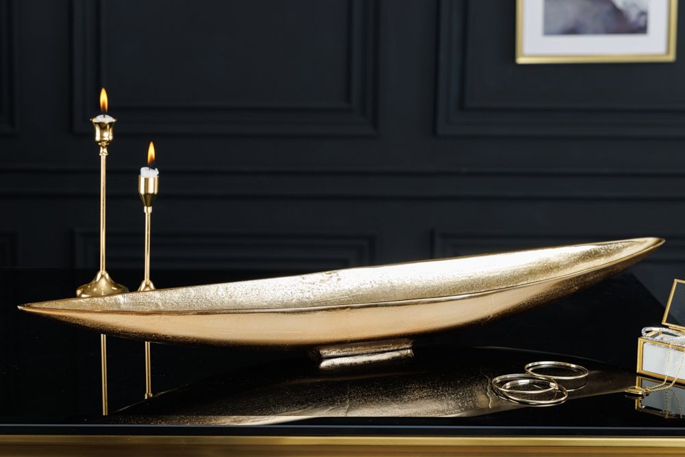 Handgearbeitete Deko Schale GOLD LEAF 80cm antik gold Aluminium