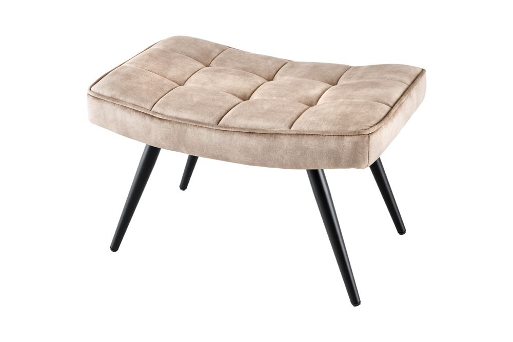 Moderner Hocker SCANDINAVIA champagner beige Samt schwarze Metallbeine Fußhocker