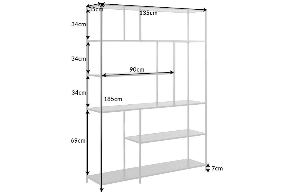 Modernes Bücherregal SLIM LINE 185x135cm graphit Metallgestell