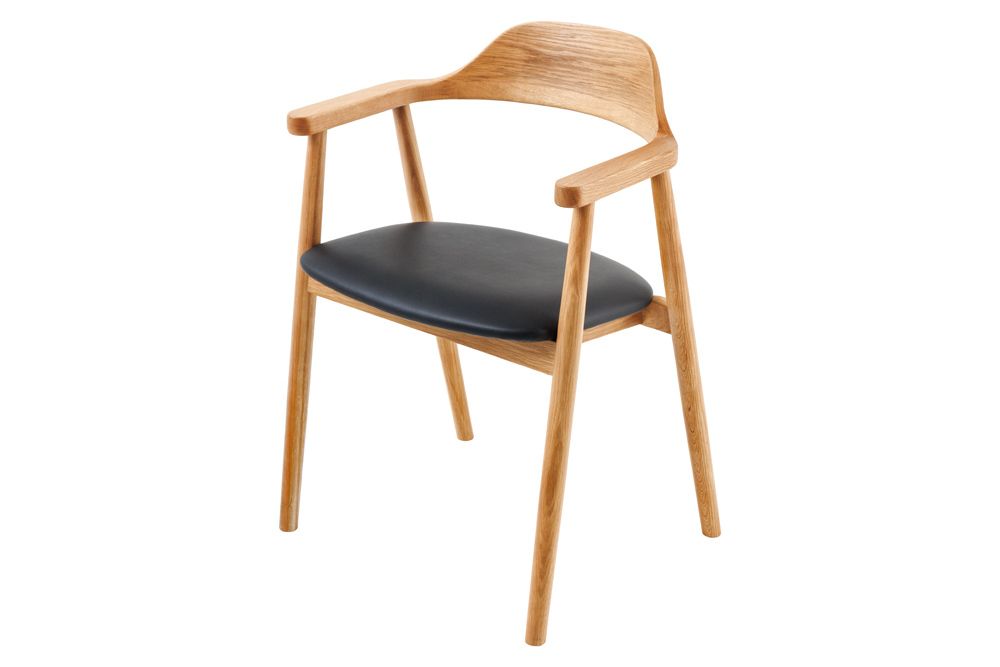Retro Stuhl VALHALLA WOOD matt-braun Eiche Massivholz mit Armlehne