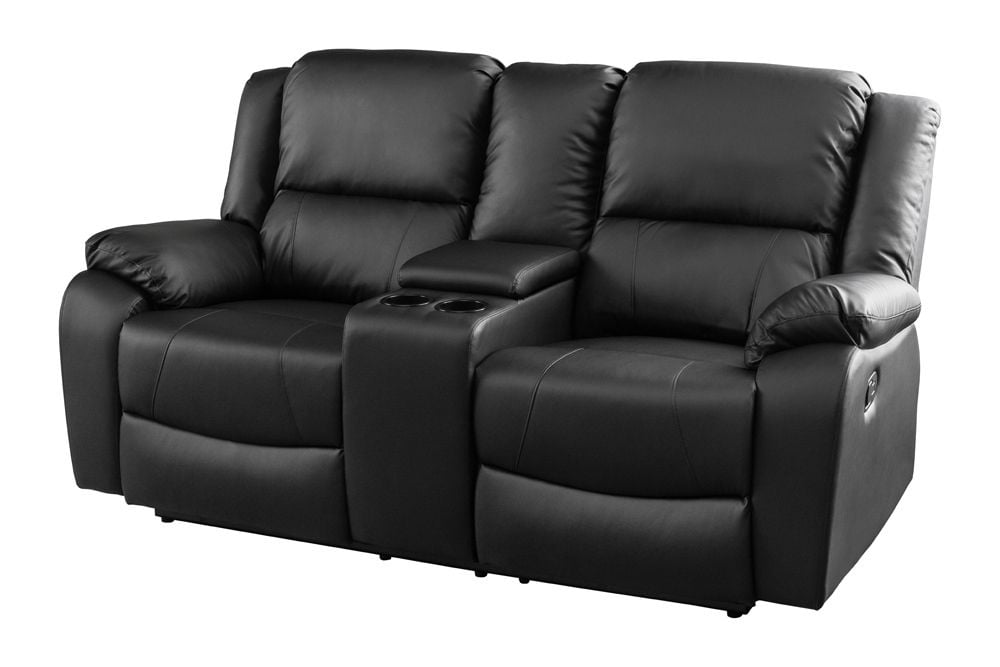 Exklusiver 2er Kinosessel HOLLYWOOD 190cm schwarz mit Liegefunktion und Getränkehalter